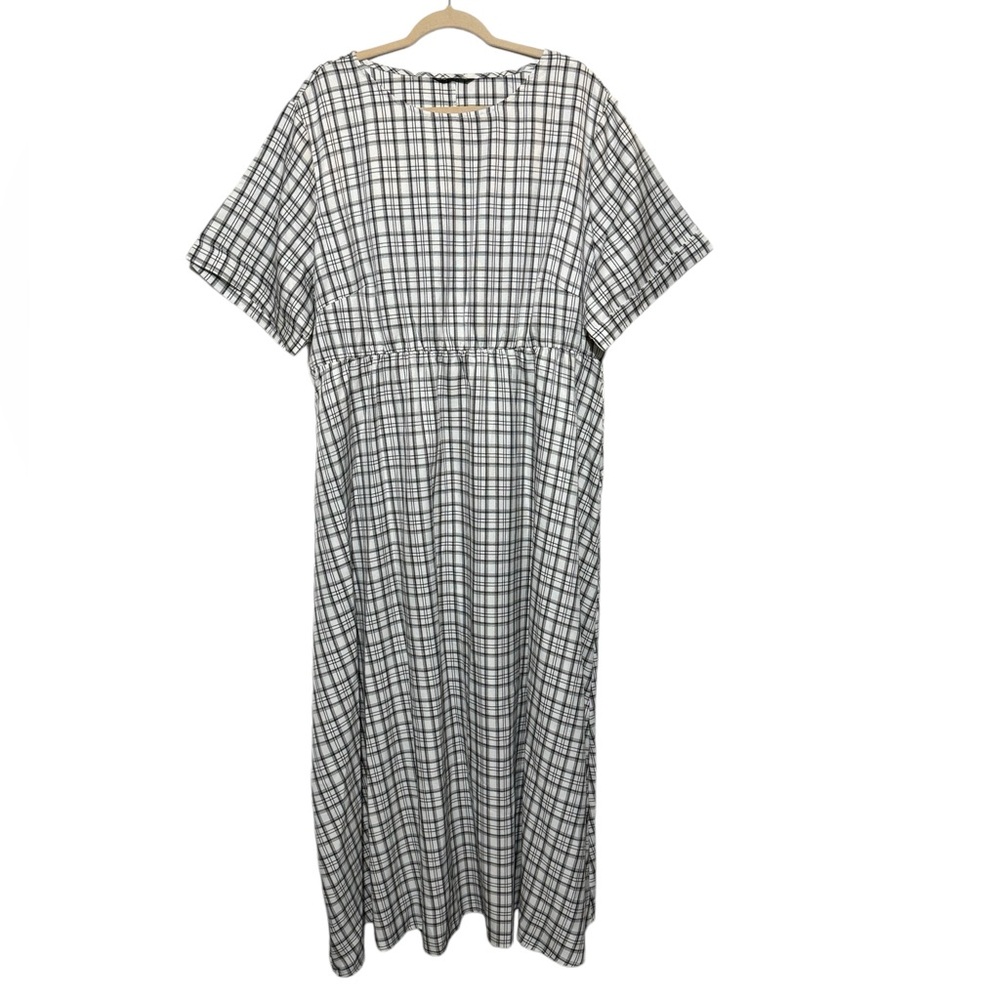 Shein Curve Black White Plaid Tartan Print Long Modest Maxi Dress Women’s 4XL